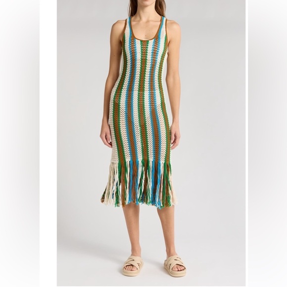 MOTHER Dresses & Skirts - NWT MOTHER the benefits cotton Multicolor Crochet Fringe midi dress medium